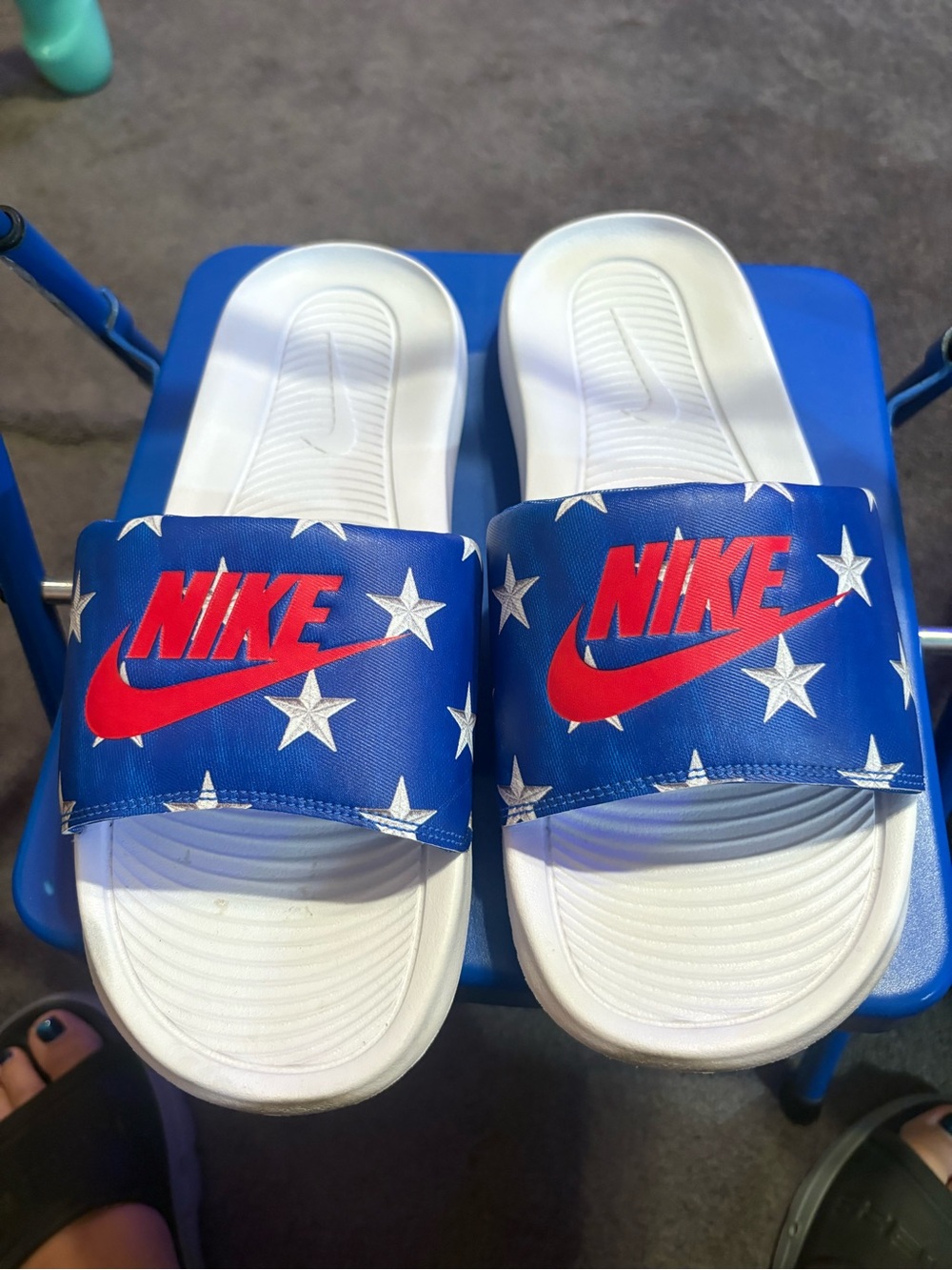 Nike Blue Star Slides with Red Logo